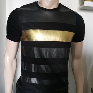 🇺🇲Guess Gold Striped Graphic Tee XS Black